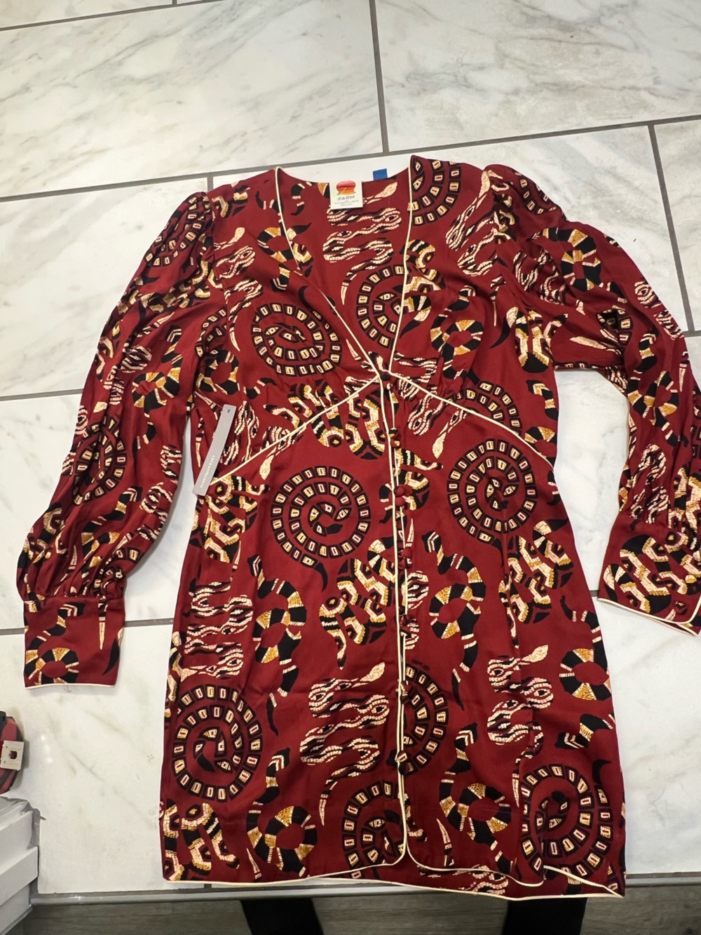 Farm Rio x Anthropologie Long-Sleeve V-Neck Mini Dress Size XL NWT.Retail $198